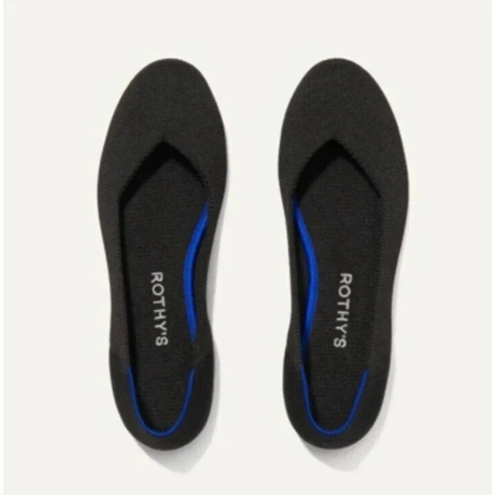 Rothy’s The Flat Knit Honeycomb Rounded Toe Flats shoes Black/Blue Halo Size W 7